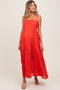 Coral Red Crochet Lace Paneled Maternity Maxi Dress