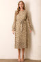 Cream Floral Chiffon Long Sleeve Pleated Midi Dress
