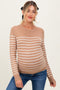 Camel Striped Knit Maternity Long Sleeve Top