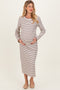 Cream Striped Stitch Detail Long Sleeve Maternity Midi Dress
