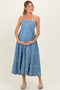 Denim Tied Back Embroidered Maternity Midi Dress