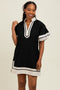 Black Colorblock Border Print Mini Shift Dress