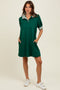 Forest Green Mock Neck Contrast Striped Trim Mini Dress