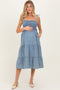 Light Blue Vintage Wash Denim Smocked Maternity Dress