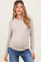 Beige Ribbed Knit Maternity Long Sleeve Top