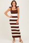 Brown Striped Knit Shoulder Tie Maxi Dress