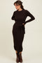 Brown Ribbed Tie Waist Sweater Dress