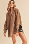 Mocha Corduroy Contrast Oversized Hoodie