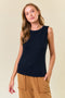 Black Textured Rib Ruffle Detail Tank Top