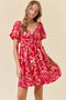 Red Printed Twisted Front Mini Dress