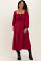 Burgundy Bow Detail Smocked Maternity Midi Dress