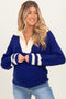 Navy Colorblock Chunky Knit Half Zip Maternity Sweater