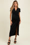 Black Gathered Front Short Sleeve Maternity Maxi Dress