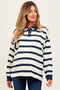 Cream Striped Oversized Long Sleeve Maternity Polo Top