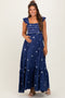 Royal Blue Floral Embroidered Smocked Maternity Maxi Dress