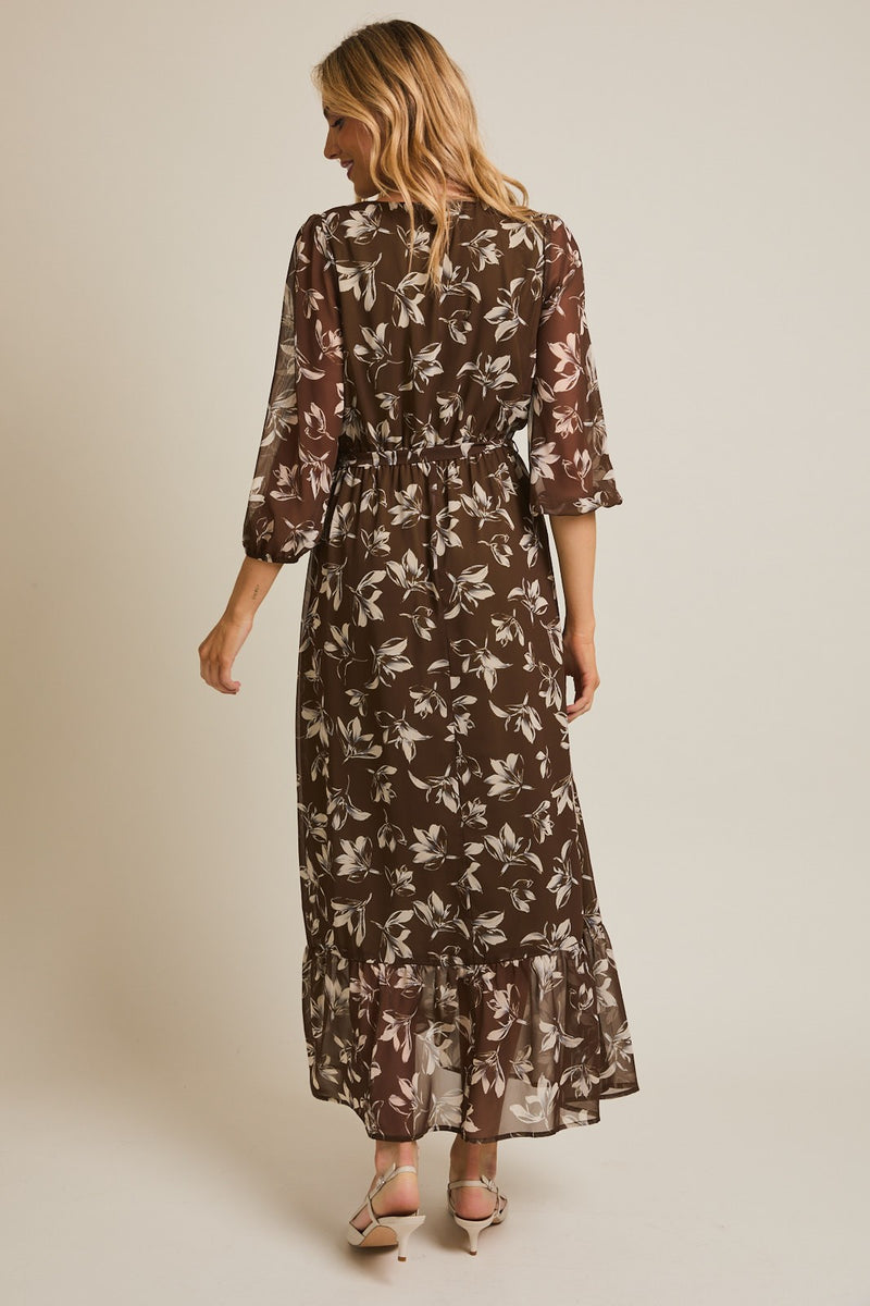 Leopard Button-Up Long Sleeve Maxi Dress