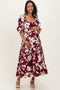 Burgundy Floral Short Sleeve Square Neck Tiered Maternity Maxi Dress