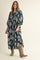 Forest Green Floral V-Neck 3/4 Sleeve Midi Dress