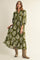 Olive Floral V-Neck 3/4 Sleeve Midi Dress