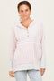 Light Pink Textured Stripe Button Up Hoodie