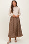 Beige Floral Contrast Knit Top Maternity Midi Dress