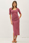 Mauve Ruched Short Sleeve Side Slit Midi Dress