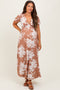 Mocha Floral Print Short Sleeve V-Neck Maternity Maxi Dress
