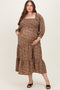 Mocha Floral Smocked Long Sleeve Maternity Plus Maxi Dress