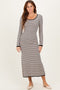 Black Striped Cutout Long Sleeve Maxi Dress