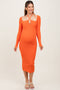 Orange Cutout Cross-Strap Knit Maternity Midi Dress