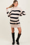 Beige Striped Knit Turtleneck Maternity Sweater Dress