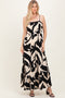 Black Printed Sleeveless Cutout Tie Back Maxi Dress