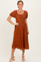 Rust Embroidered Mesh Short Sleeve Midi Dress