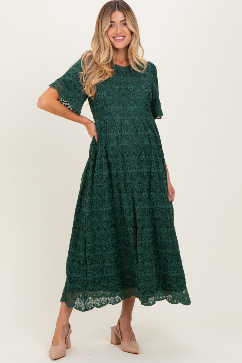 Forest Green Floral Lace Maternity Midi Dress – PinkBlush