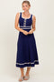 Navy Ribbed Knit Button Accent Sleeveless Midi Dress