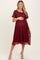 Burgundy Lace Sweetheart Neck Short Sleeve Maternity Midi Dress