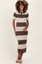 Brown Ribbed Striped Knit Polo Maternity Midi Dress