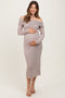 Mocha Heather Off Shoulder Long Sleeve Maternity Maxi Dress