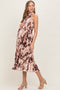Brown Floral Pleated Halter Maternity Midi Dress