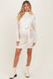 Cream Turtleneck Belted Mini Sweater Maternity Dress