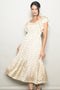 Cream Polka Dot Satin Smocked Flutter Sleeve Dress