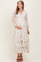 Cream Vintage Floral Ruffle Tiered Hem Maternity Maxi Dress