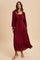 Burgundy Square Neck Long Sleeve Maxi Dress