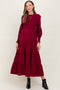 Burgundy Swiss Dot Smocked Tiered Maternity Maxi Dress