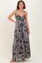 Black Printed Halter Cutout Tie Back Maxi Dress