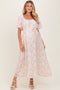 Ivory Floral Embroidered Puffed Sleeve Maternity Midi Dress