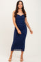 Navy Mesh Ruched Sleeveless Midi Dress