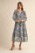 Blue Floral Patchwork Print Front Tie Midi Dress