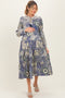 Blue Floral Patchwork Print Front Tie Maternity Midi Dress