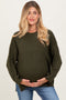 Olive Waffle Knit Side Slit Maternity Sweater